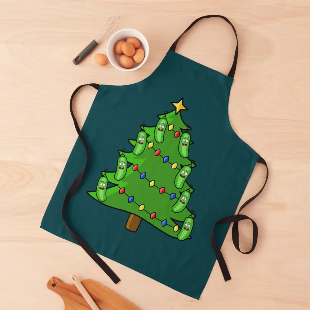 

Pickle Rick Christmas Tree Apron Chef jacket men women's kitchens Apron