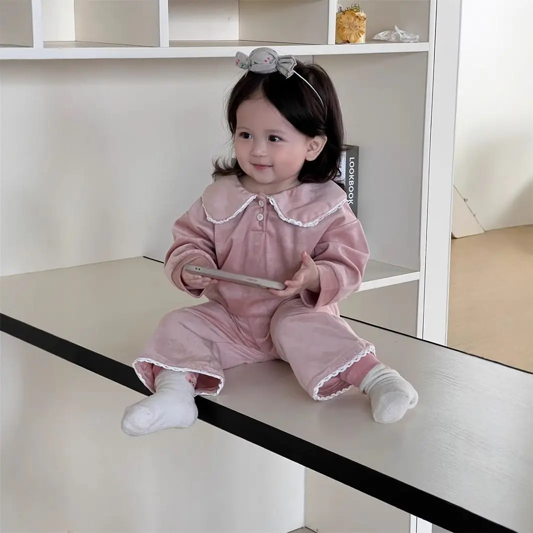 New Spring Baby Clothes Set Lace Shirt + Wide Leg Pants 9M-3T Girls Cute Patchwork Toddler Thin Style Outwear 2PCS