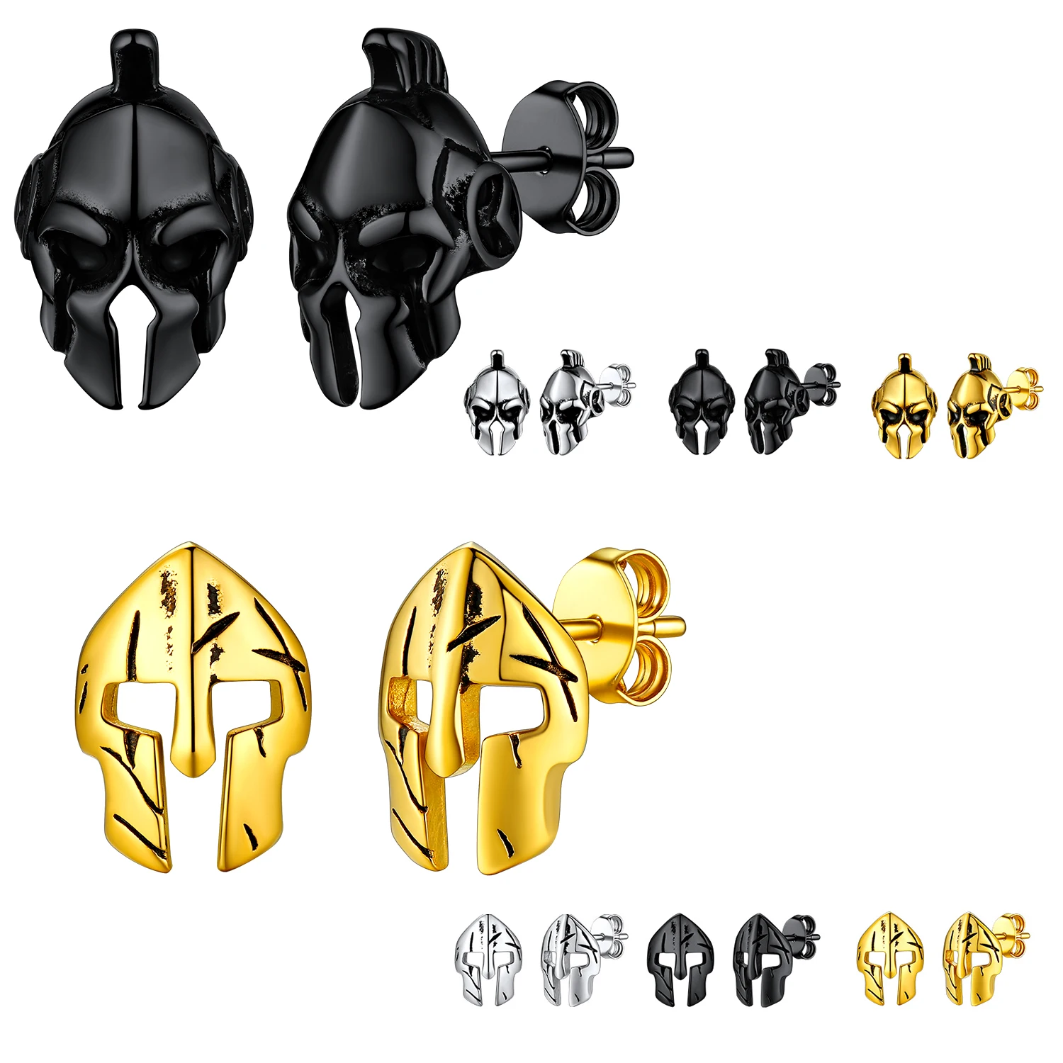 U7 Stainless Steel Fighter Warrior Soldier Mask Stud Earrings for Man Woman Vintage Style Gothic Punk Jewelry Gift