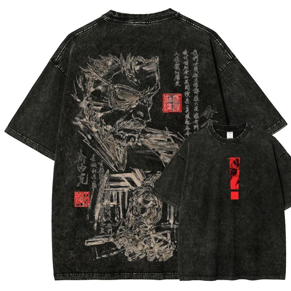 Pop Metal Gear Solid: The Twin Snakes Retro Game Print Washed-out Distressed Short-sleeved T-shirt Loose Pure Cotton