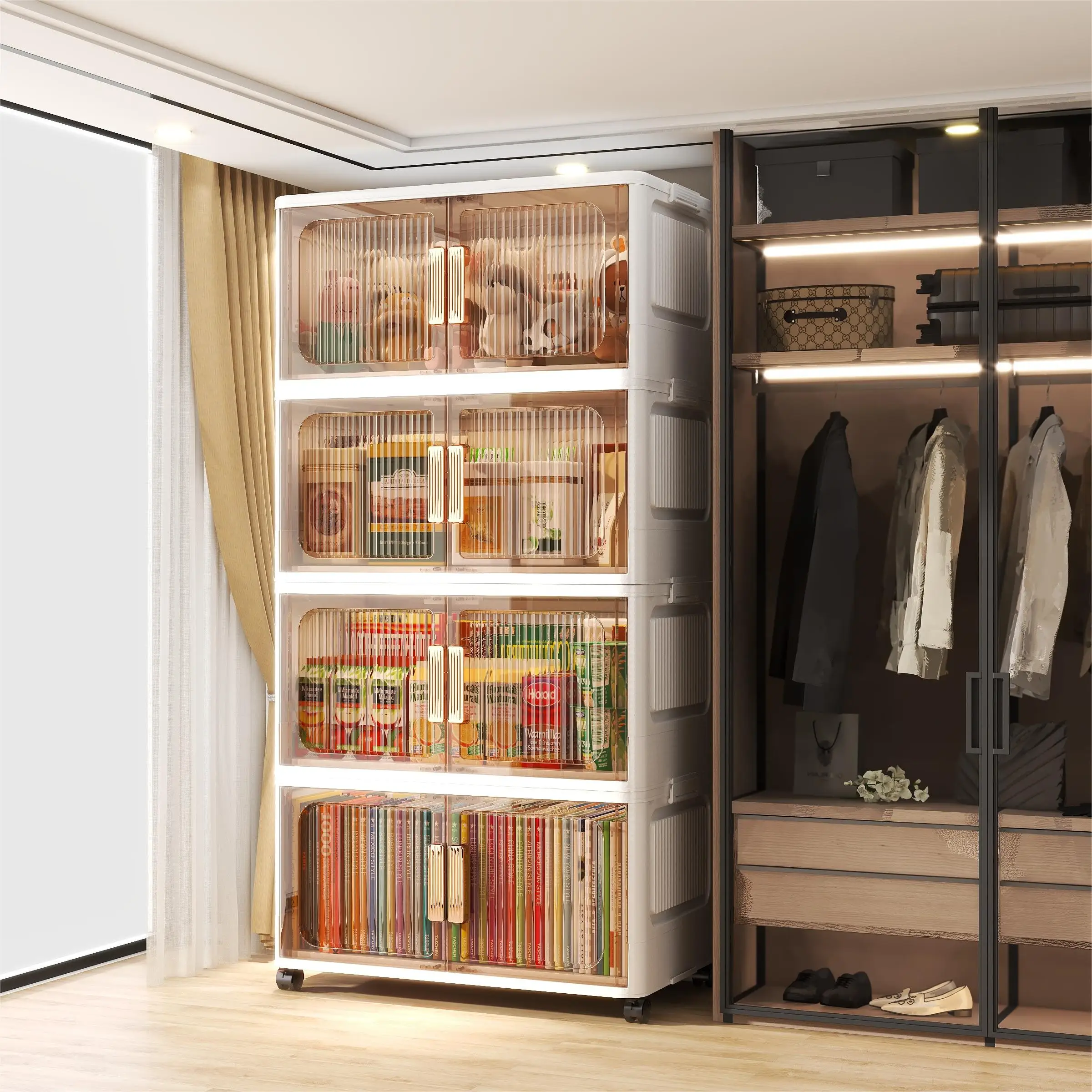 Multifunction Plastic Foldable Storage Cabinet Box Closet Organizer Stackable Plastic Storage Cabinet