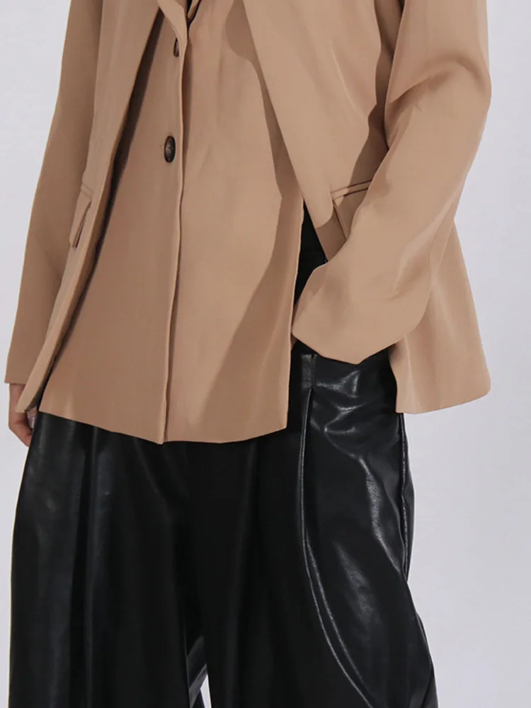 TLXT Fashion Spliced Design Blazers Women's Notched Single Breasted Office Lady Khaki Jackets Female 2025 Spring New XK1027