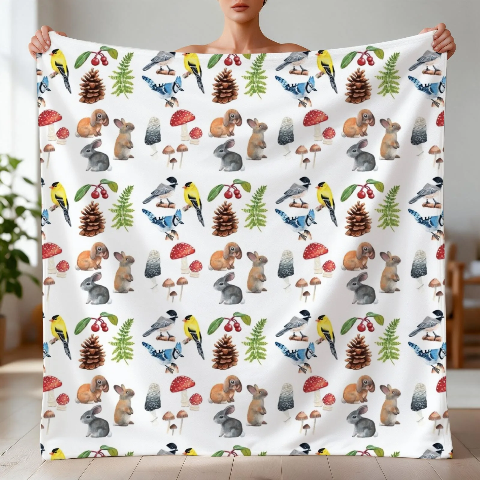 Woodland Flora and Fauna Throw Blanket Thin Large Decorative Throw Blankets