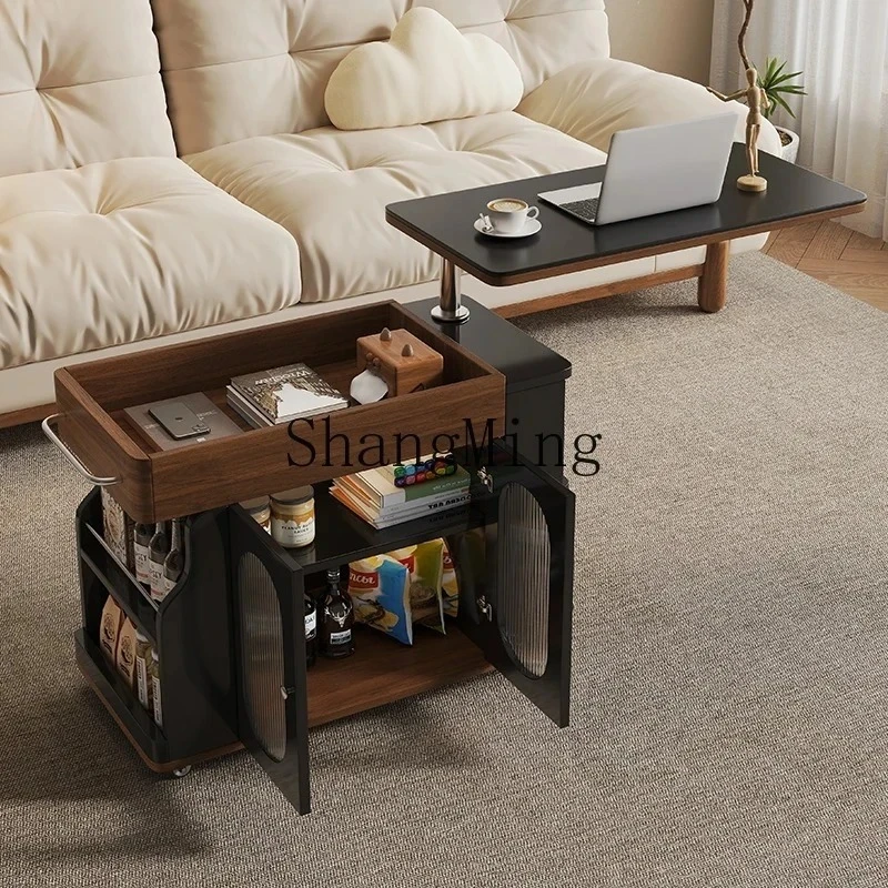 FG high-end small apartment household high-end multi-functional side table movable lifting rotating solid wood tea table
