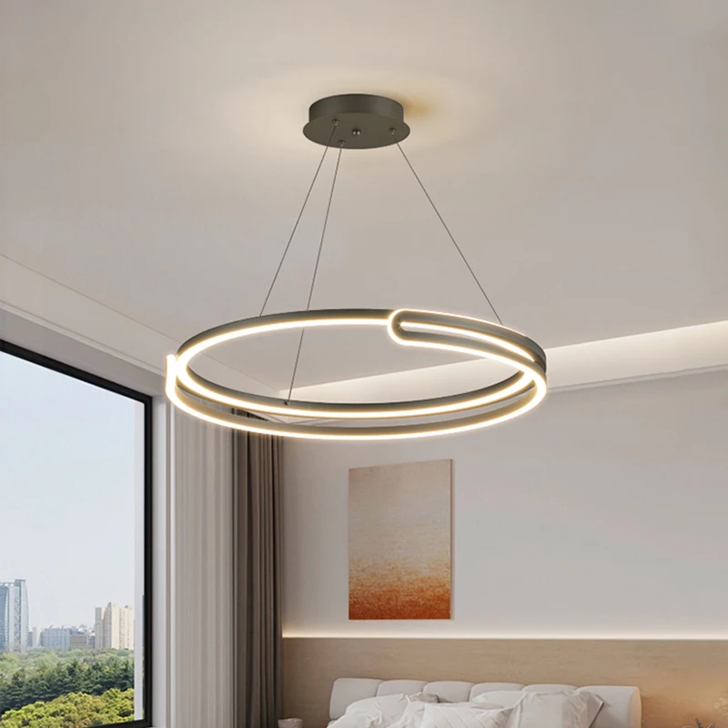 Modern LED Round Chandelier - Dimmable Ceiling Lamp for Dining Living Bedroom Surface Mounted Lighting Fixtures Nordic Style