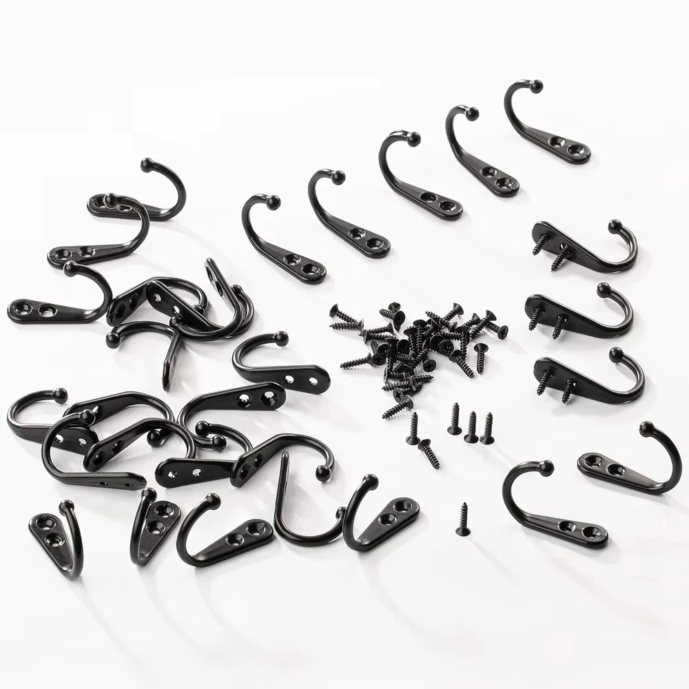 10set Alloy Hooks with Screws Wall Mounted Hanging Hangers for Hanging Coats Scarves Bags Towels Keys Caps Cups Hats and More