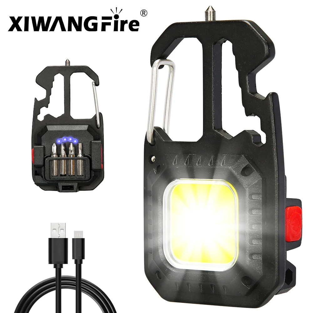 Mini linterna LED recargable, luz de trabajo, luz de Camping al aire libre, llave de bolsillo portátil, destornillador, Hamme de seguridad