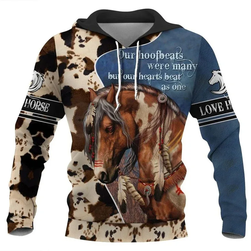 1 Piece Custom Your Picture 3D Horse Print Men Hooded Sweatshirt Fashion Animal Pattern Hoodie For Men Oversized Casual Pullover
