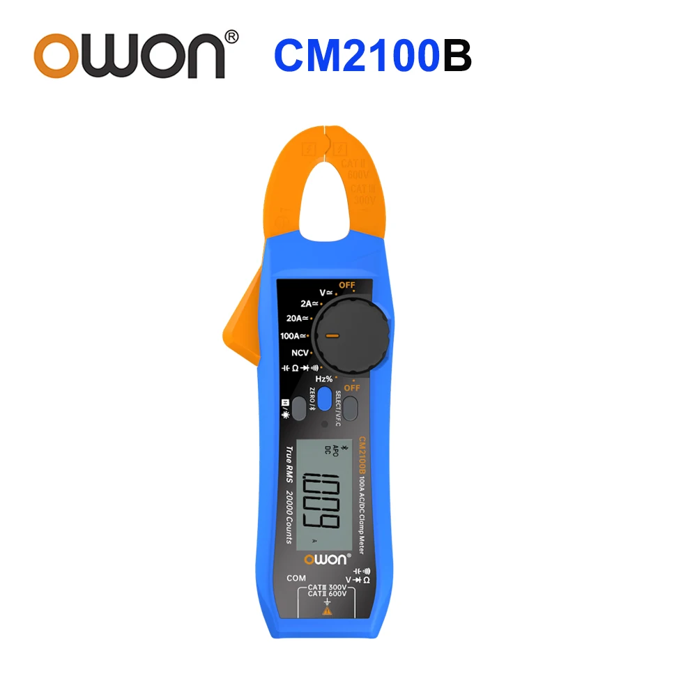 OWON CM2100B Smart AC/DC Current Voltage Clamp Meter 100A 600V 20000 True RMS BLE Auto NCV Resistance Frequency Measurement