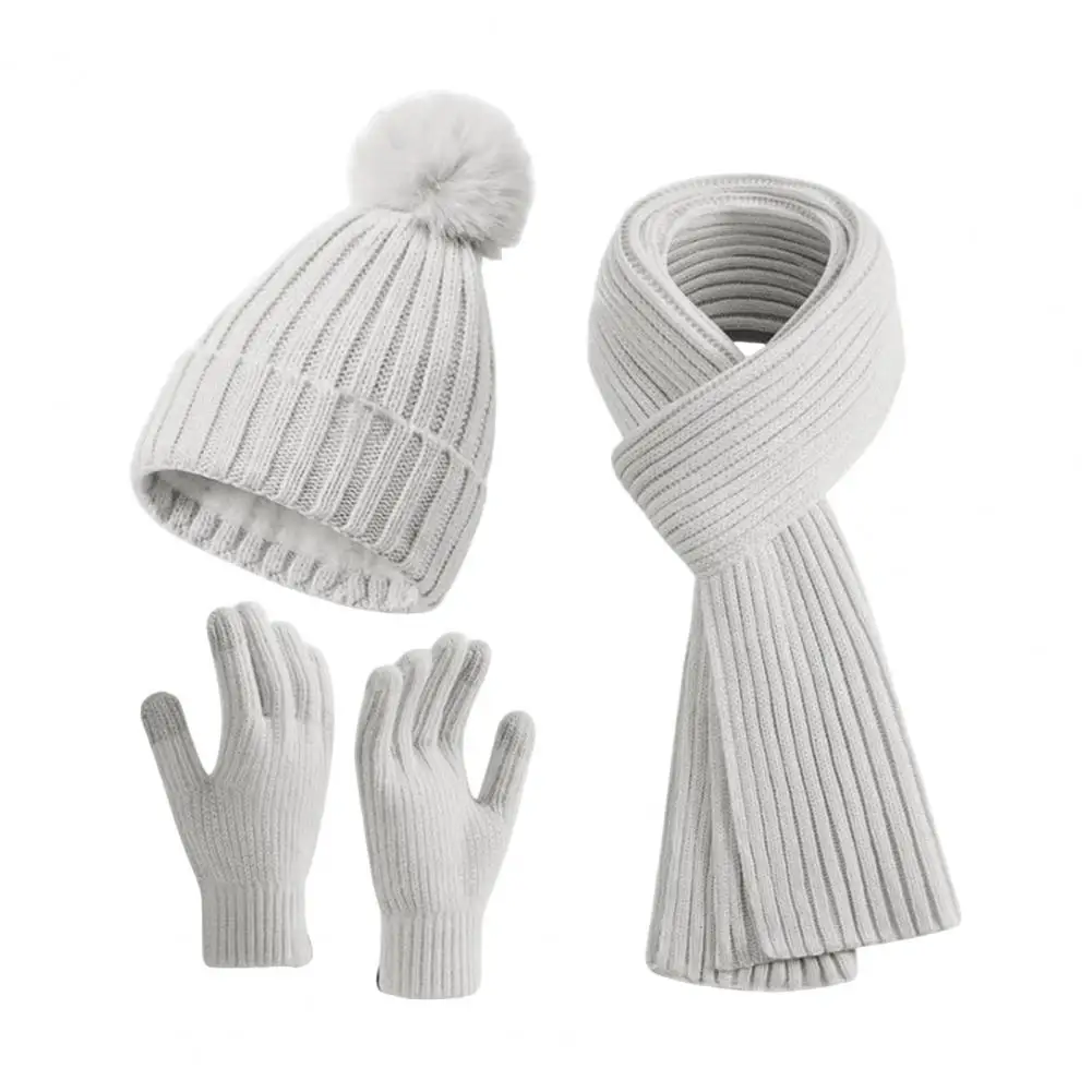 Stijl Dames Winteraccessoires Set Wintermuts Sjaal Handschoenen Set Gebreide Dikke Warme Unisex Outdoor Fietsen Muts Set met Touch