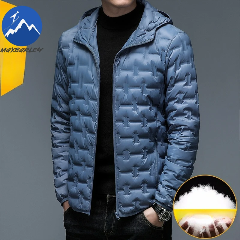 

Maxbarley Winter Men Down Jacket Classic Hooded 90% White Duck Down Warm Windproof Coat Fashion Commute Office Lightweight Parka