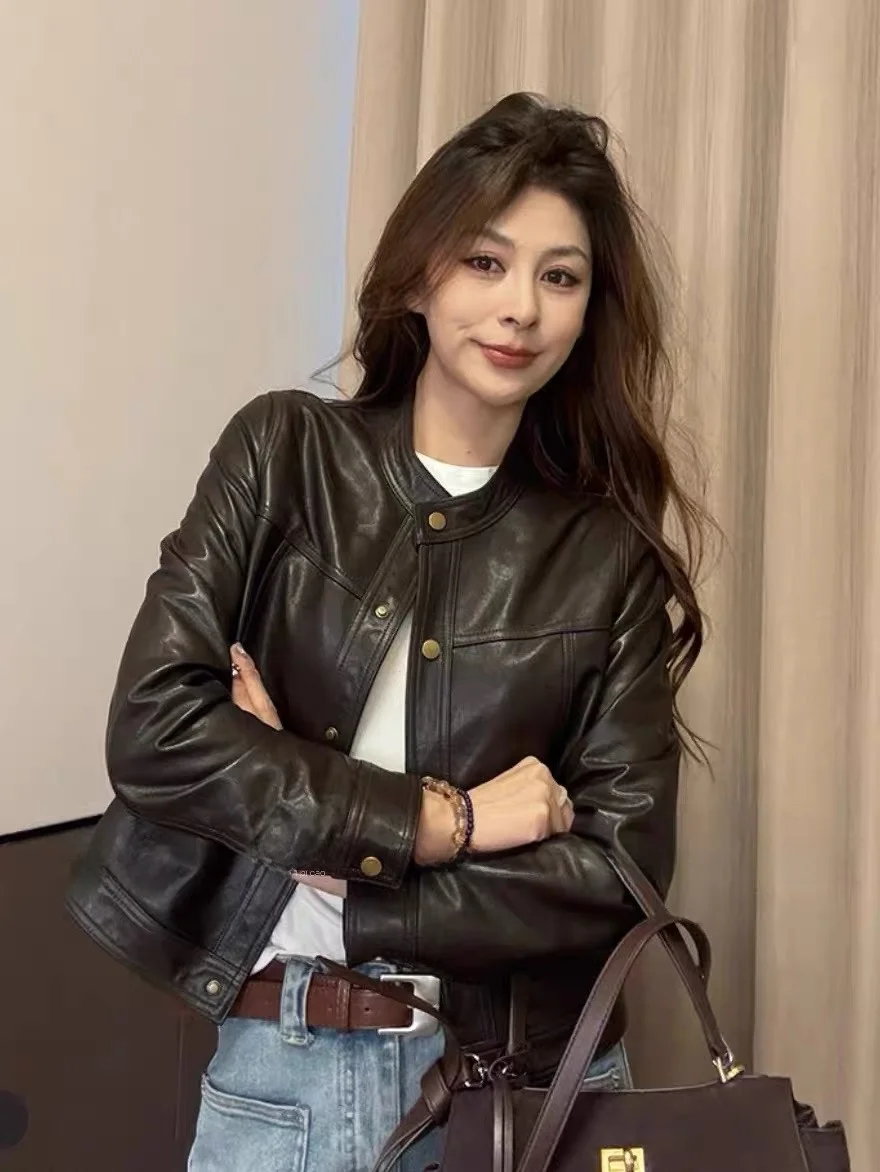 

Весна 2025: Новая женская мотоциклетная куртка из овчины, приталенная, модная, универсальная, из дубленой кожи, молодежная, с длинными рукавами