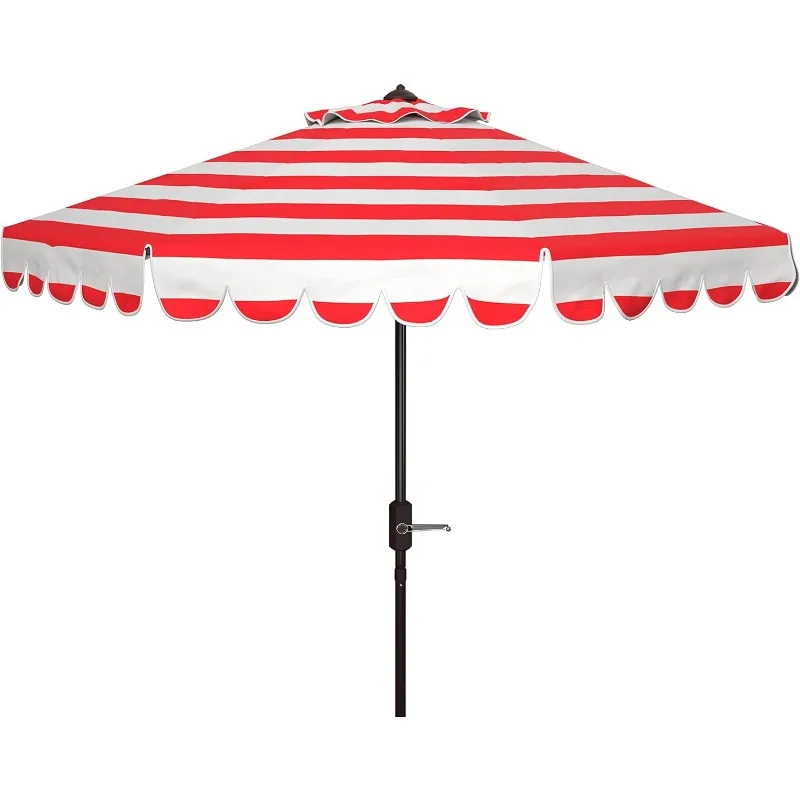 

Safavieh PAT8011C Outdoor Collection Maui Navy and White Single Scallop Striped 9Ft Crank Push Button Tilt Umbrella Sombrilla