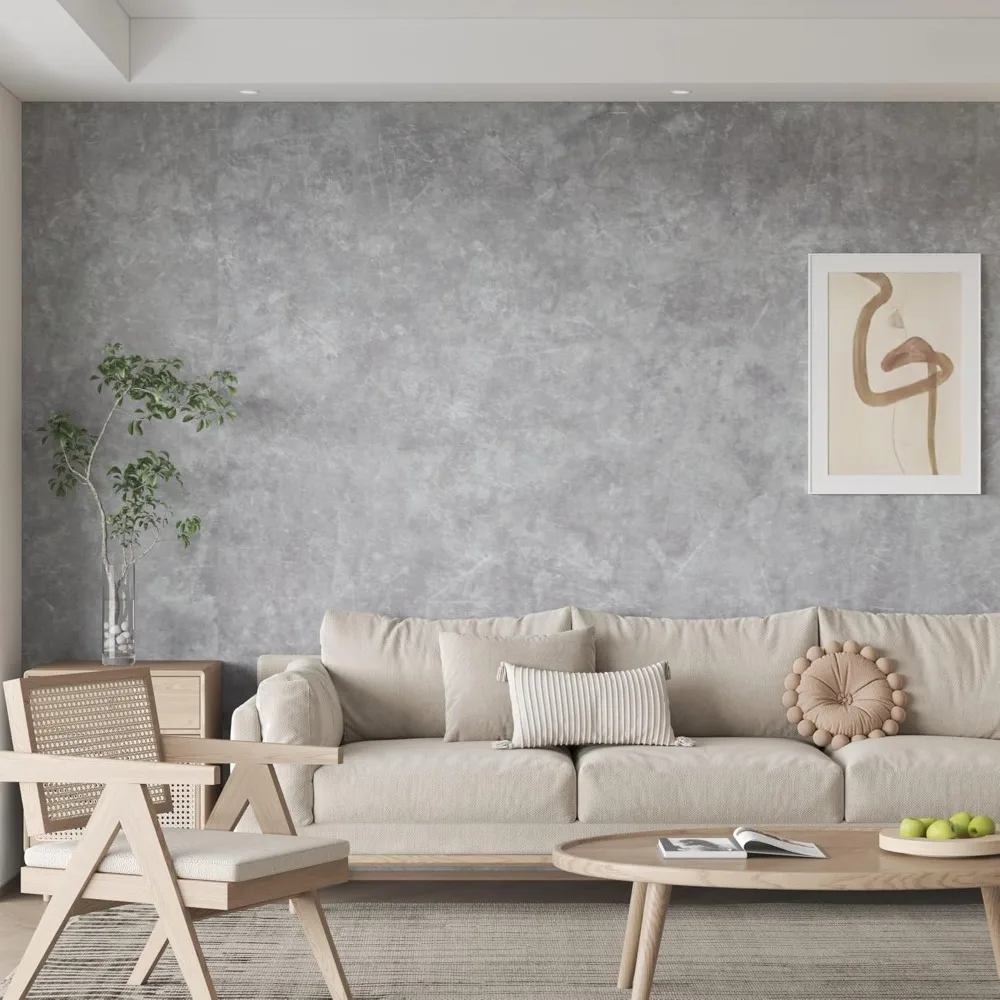 ورق جدران قابل للتقشير واللصق باللون الرمادي الفاتح السميك للغاية - ورق اتصال على الطراز الصناعي للجدران