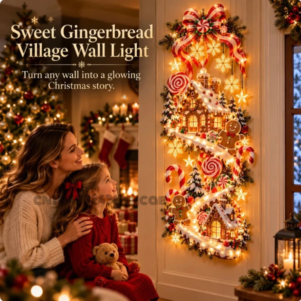 Lighted Christmas Gingerbread Cottage,Glow Cascading Hanging Decor with Cascading Effect for Indoor Christmas Wall Lights