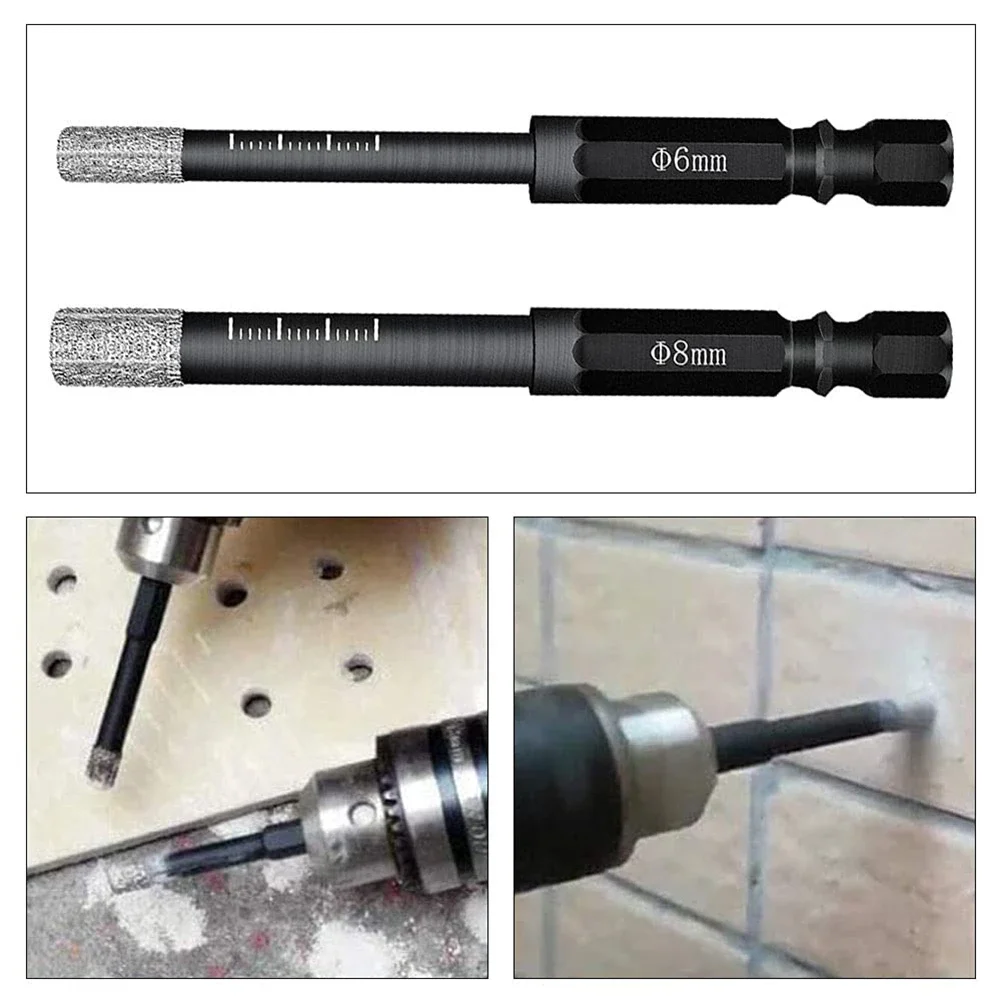 2PCS Hex Shank Diamond Dry Drill Bits 6mm 8mm Hole Saw Cutter Drilling Tool For Granite Marble Ceramic Tile Glass