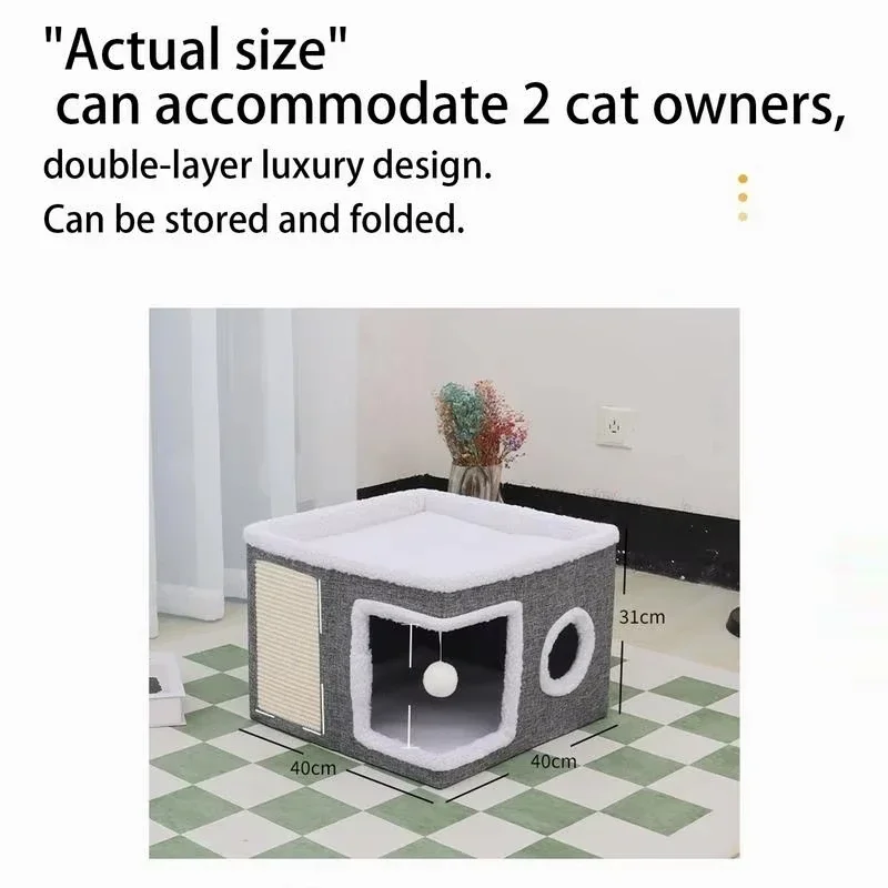 The Foldable Cat House with A Built-in Scraper Features A Sleek Modern Design and Includes A Non-slip Bottom for Added Stability