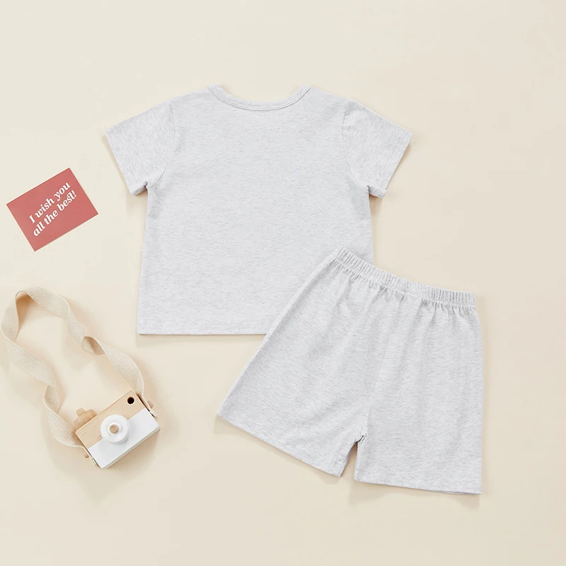 

Infant Short Sleeve T-Shirts Bottoms Alphabet Patterned Stretchy Waistband Traditional Crew Neck Outfit for Warm Weather