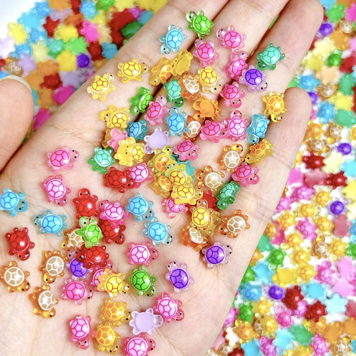 100pcs multi -color mixed mini -luminous little turtle color resin turtles, can be used for DIY nail accessories decoration acce