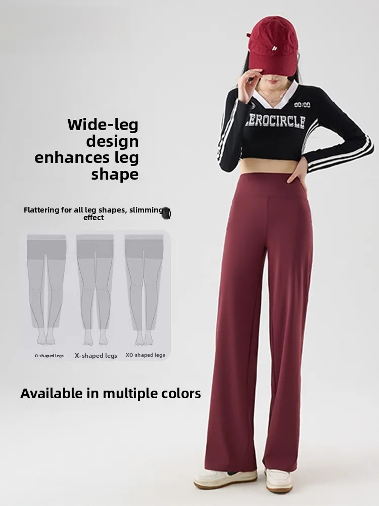 Modal High Waist Elastic Wide Leg Pants Loose Straight Floor-Length Yoga Fitn Women Running Sports Trousers