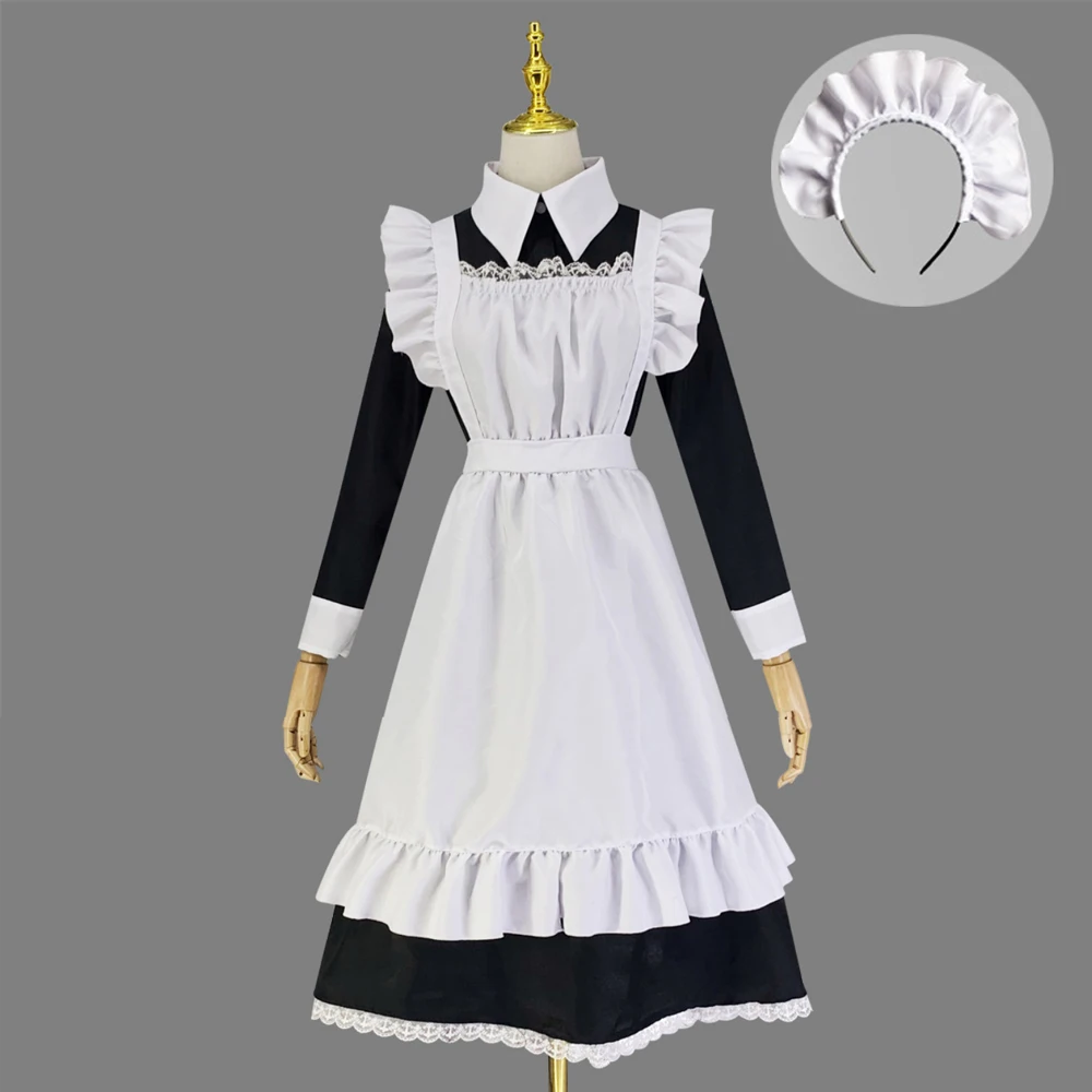 Vestido clássico Lolita Maid para homens e mulheres, empregada doméstica avental, uniformes de Halloween, traje cosplay de carnaval, manga longa, 5XL