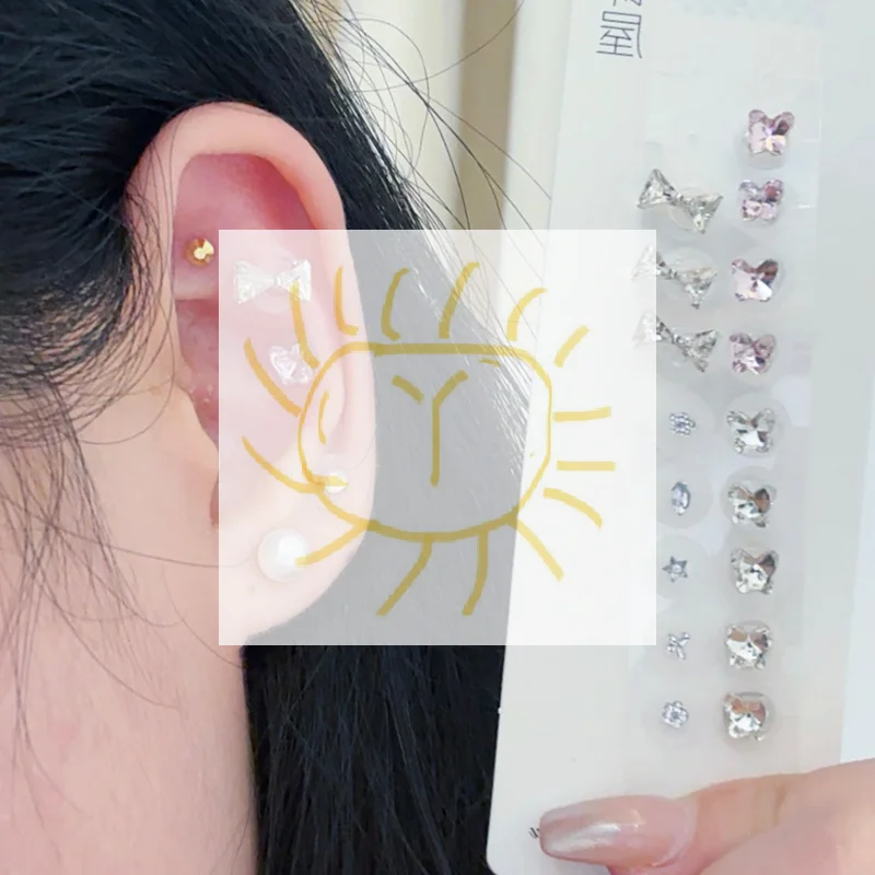 Fashion Bowknot Colorful Rhinestone Pearls Ear Point Stickers Ear Pressure Stick Acupuncture Auricular Ear Stickers Massage