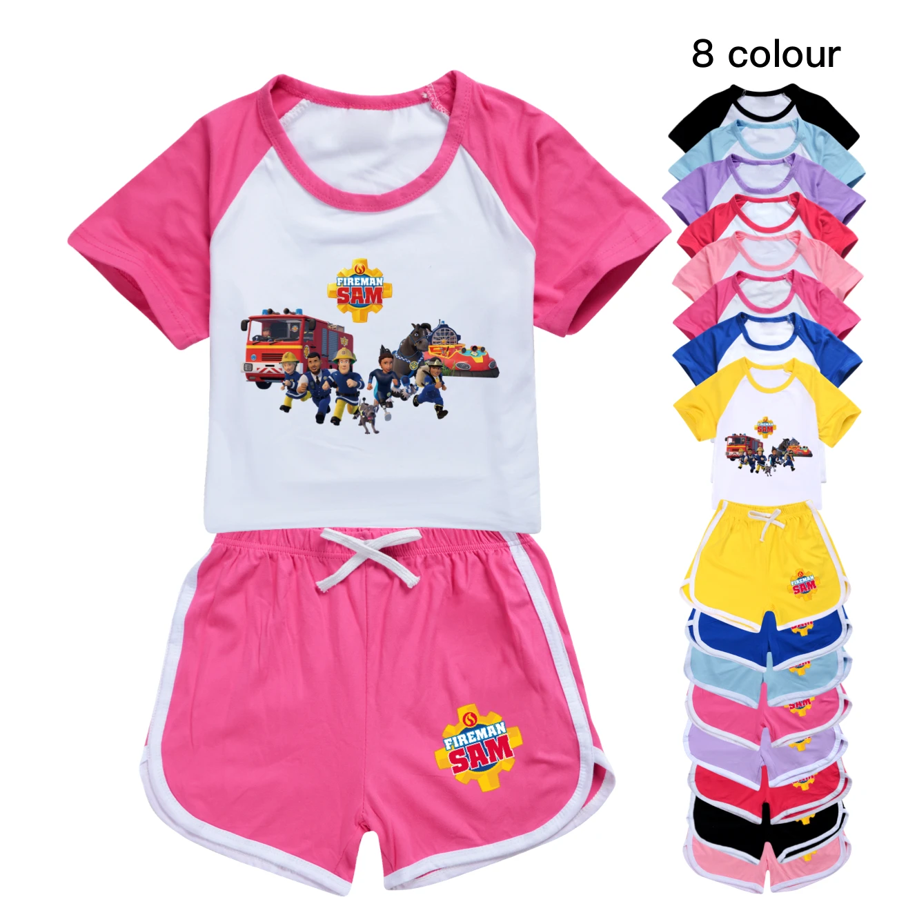 Fireman Sam T Shirt Kids Summer Clothes Boys Firefighter T-shirt Shorts 2pcs Suit Toddler Girls Leisure Outfits Children's Sets