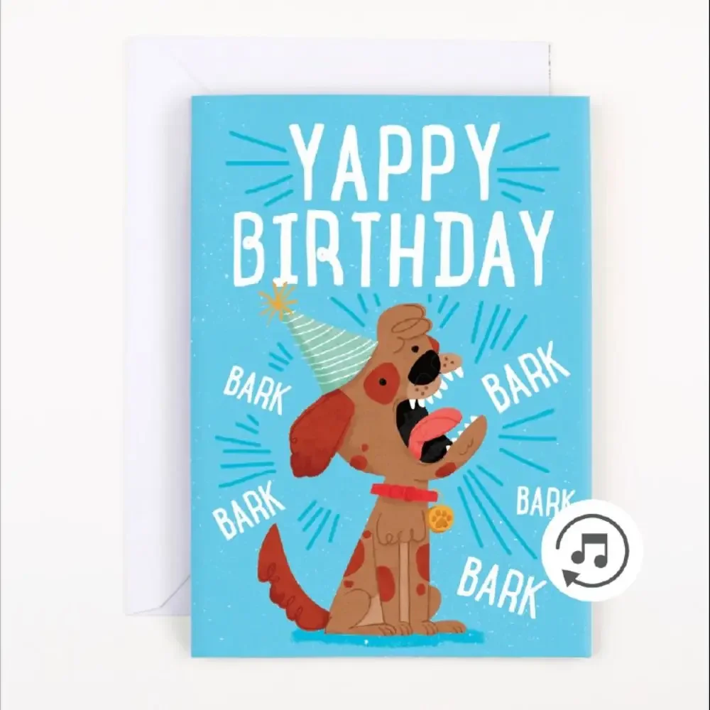 Neue Hunde-Musik-Grußkarte Endlos-Sound-Papier-Scherzkarte Non-Stop-Musik Joker-Geschenk für Geburtstagsfeiern Lustige Neuheit Soundkarte