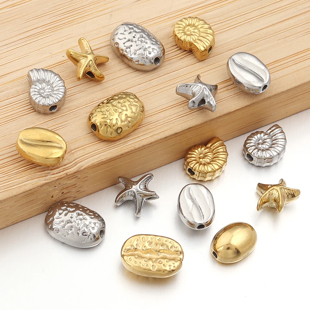 5pcs Stainless Steel Ocean Animal Spacer Beads Conch Starfish Seashell Loose Beads For Jewelry Making DIY Bracelets Necklace - view 6