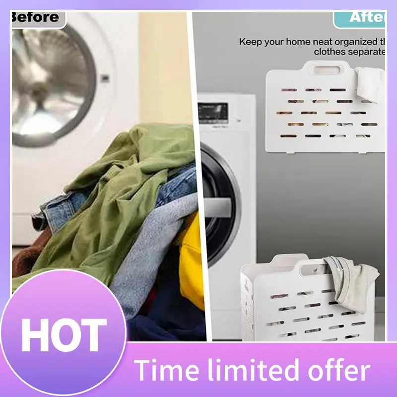 

B69C Foldable Laundry Hamper Wall Mounted Basket Modern Plastic Bins Crates With Handles