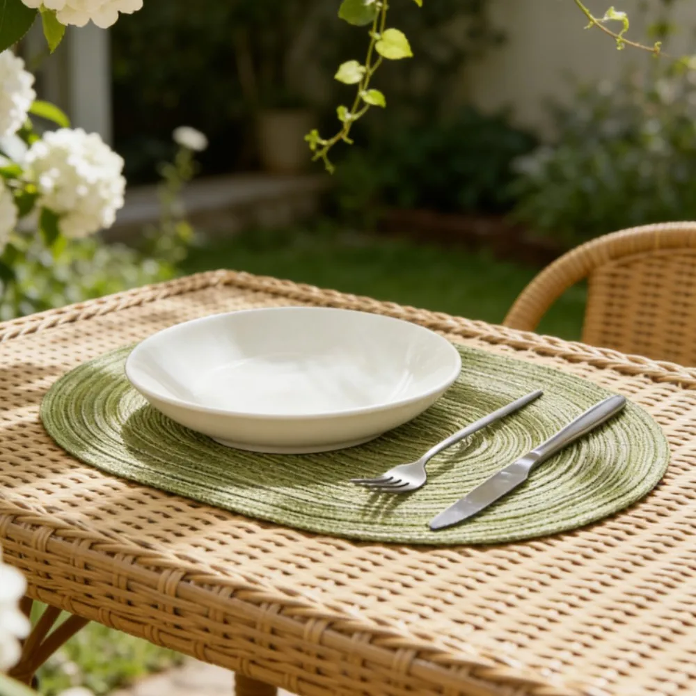 1/6/10 Stück Große Ovale Geflochtene Tischsets Grün Geschenk Geflochtene Tischmatten für Innen und Außen Tischsets für Esstisch Hochzeitsdekoration