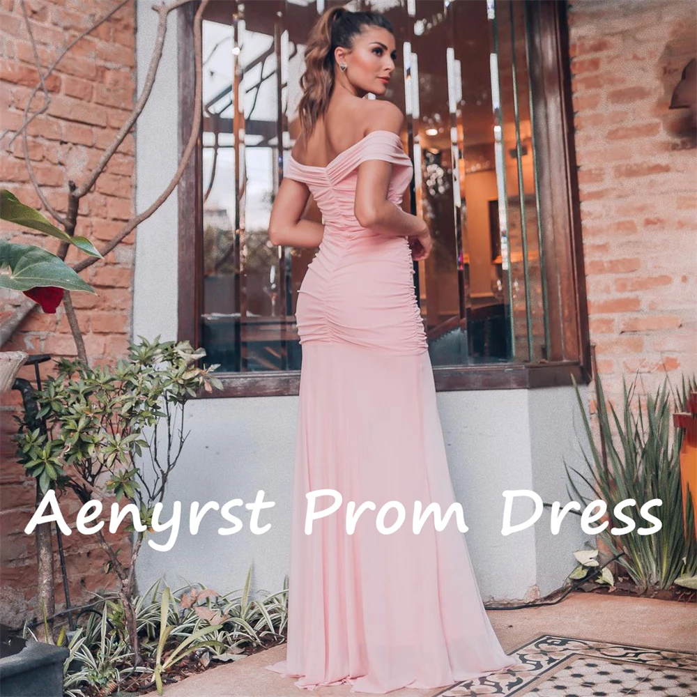 Aenyrst-Vestidos de Noche de sirena con hombros descubiertos para mujer, vestidos de baile de graduación con pliegues divididos de crepé, vestido de fiesta de cena largo hasta el suelo