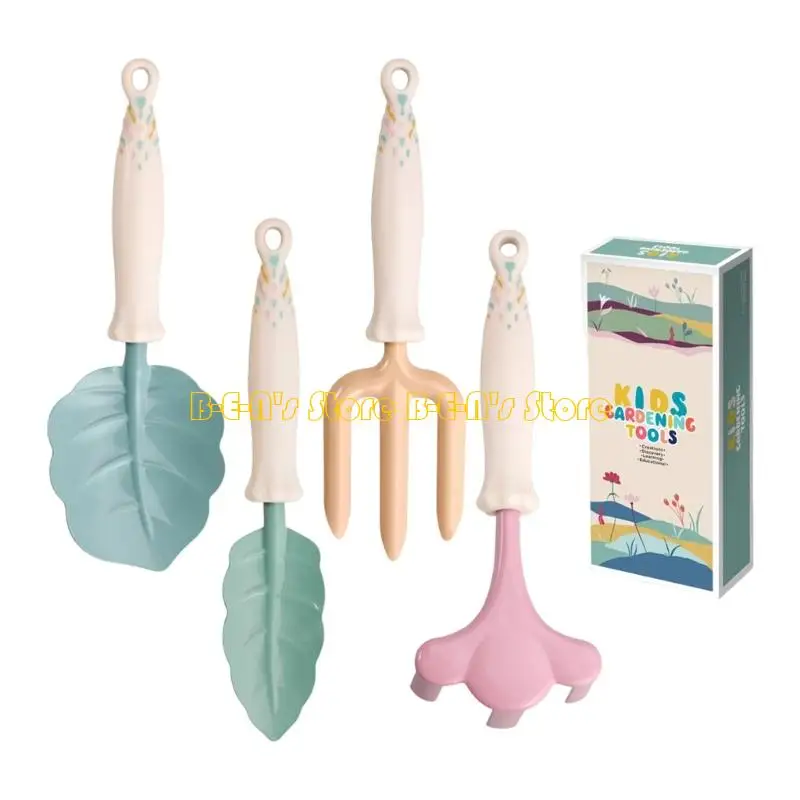 Y1AD 4 Piece Kids Garden Tool Set Sturdy Metal With Wooden Or Plastic Handle Option