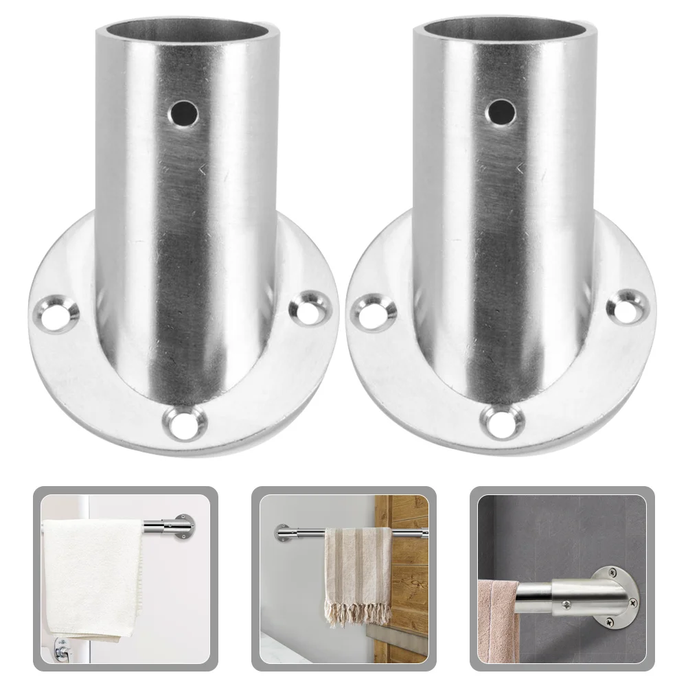 2 Pcs Angled Clothes Rail Shower Rod Closet Pole Socket Curtain Holders Brackets 201 Stainless Steel Window Ceiling