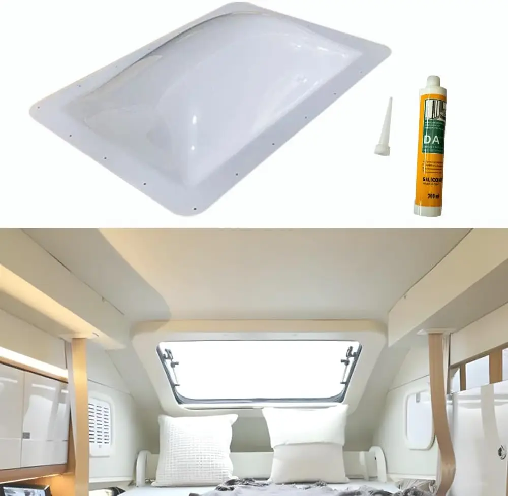 

RV Skylight Replacement Kit, 18"x26" OD RV Skylight Kit Outer Dome Fits 14" x 22" Skylight Openings (White/Brown)