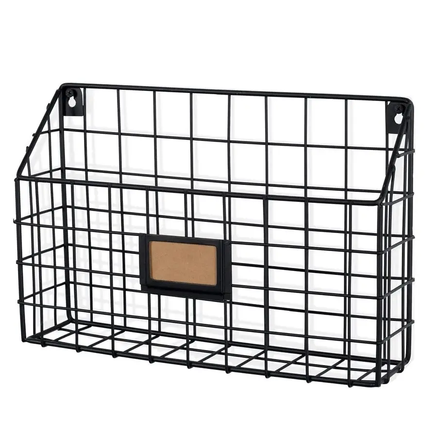 

Rivista File Holder Home Office Desk Organizer, Wall Mounted Wide Chicken Wire Mail Organizer and Magazine Holder, Metal, Black