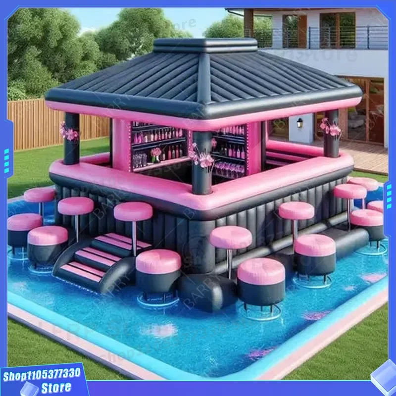 Inflatable Floating Pool Bar Gas Station Backyard Party Leisure Platform Customized Water Toy for Summer Outdoor Fun Activity