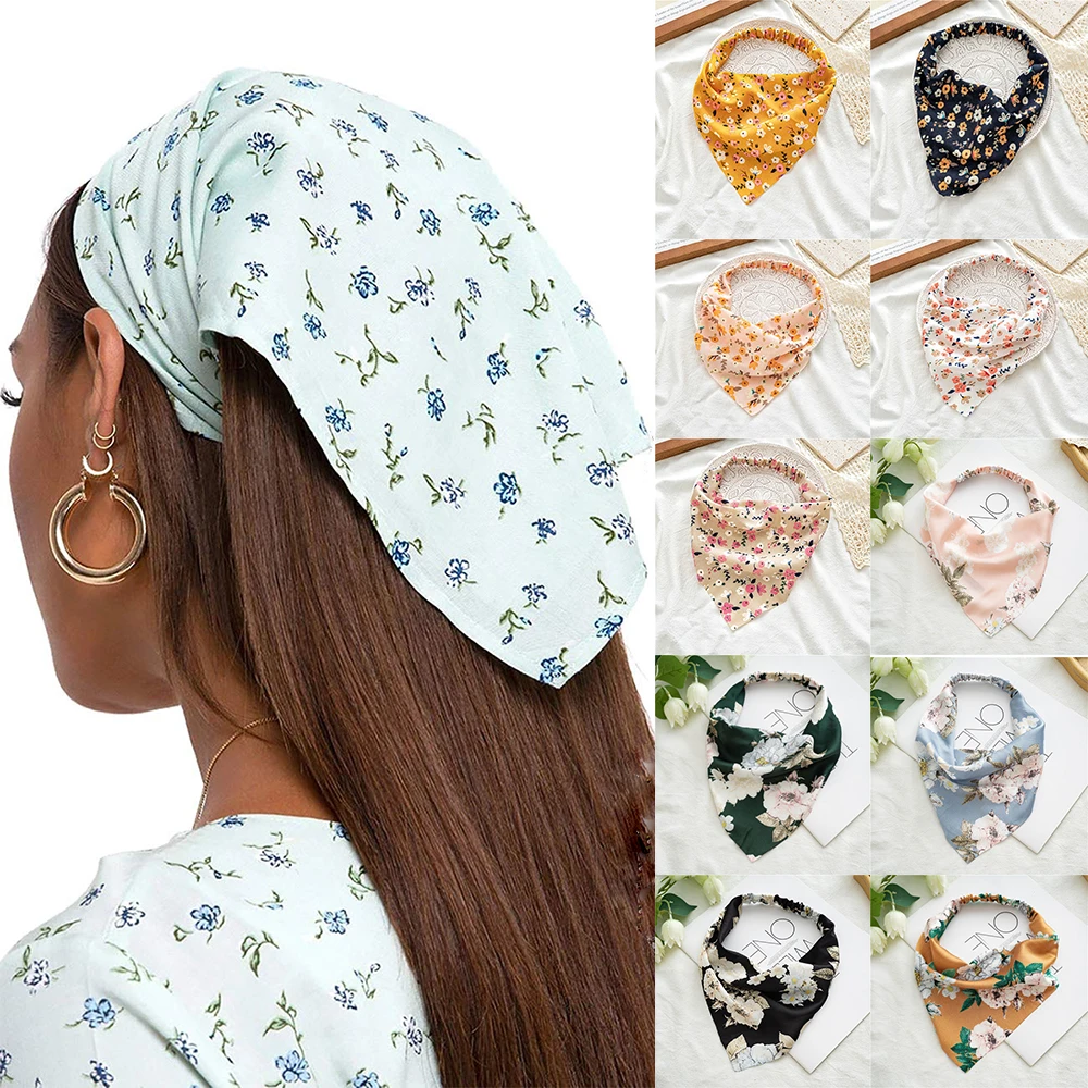 Women Elastic Floral Hair Scarf Headband Triangle Head Kerchief Head Scarf Silk Like Satin / Cotton Blend Fabric Hair Bandanas