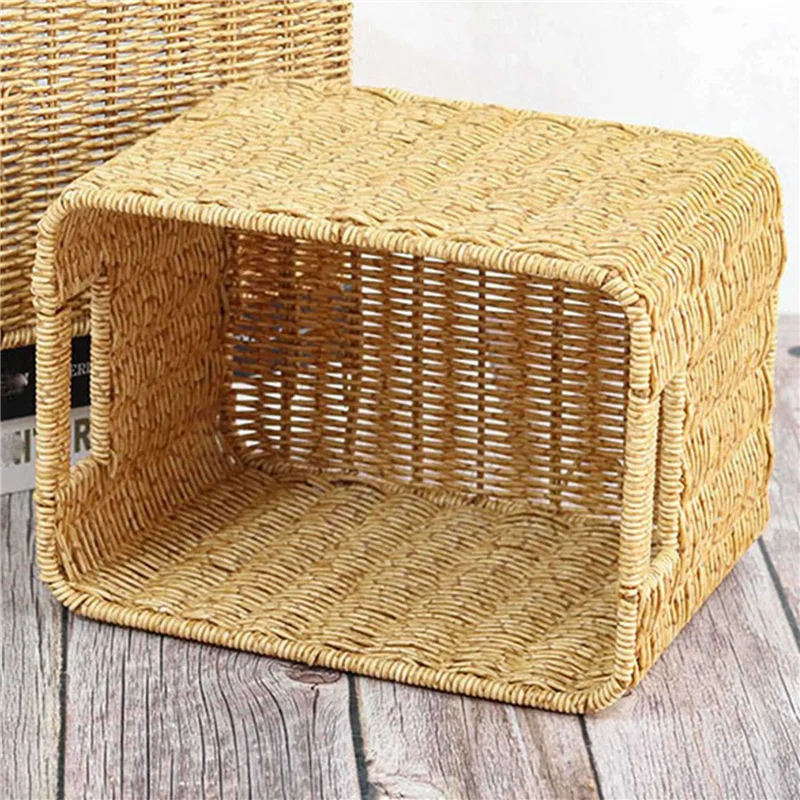 

2X Storage Basket Hand-Woven Rattan Wicker Basket Desktop Organizing Box Various Item Arrangement Nesting Basket S-AT30