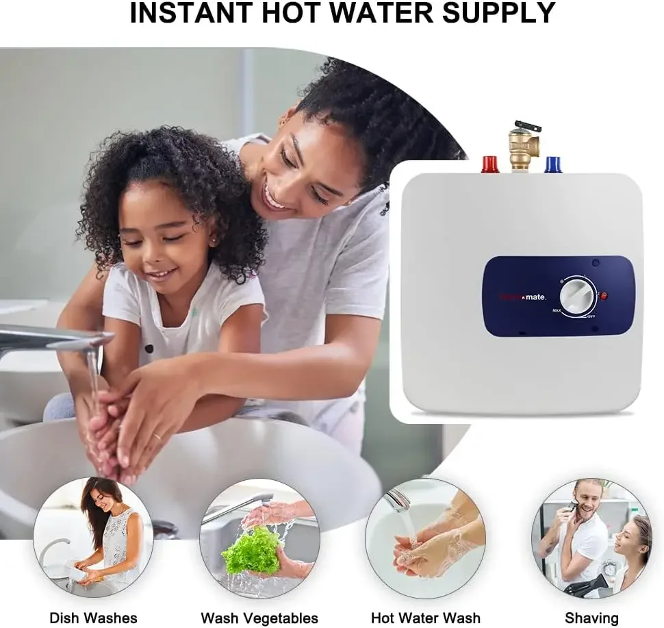 Electric Tank Water Heater, 6.5 Gallons Mini Tank Water Heater for Point of Use Instant Hot Water 120V 1440W Plugin to Use, Wall