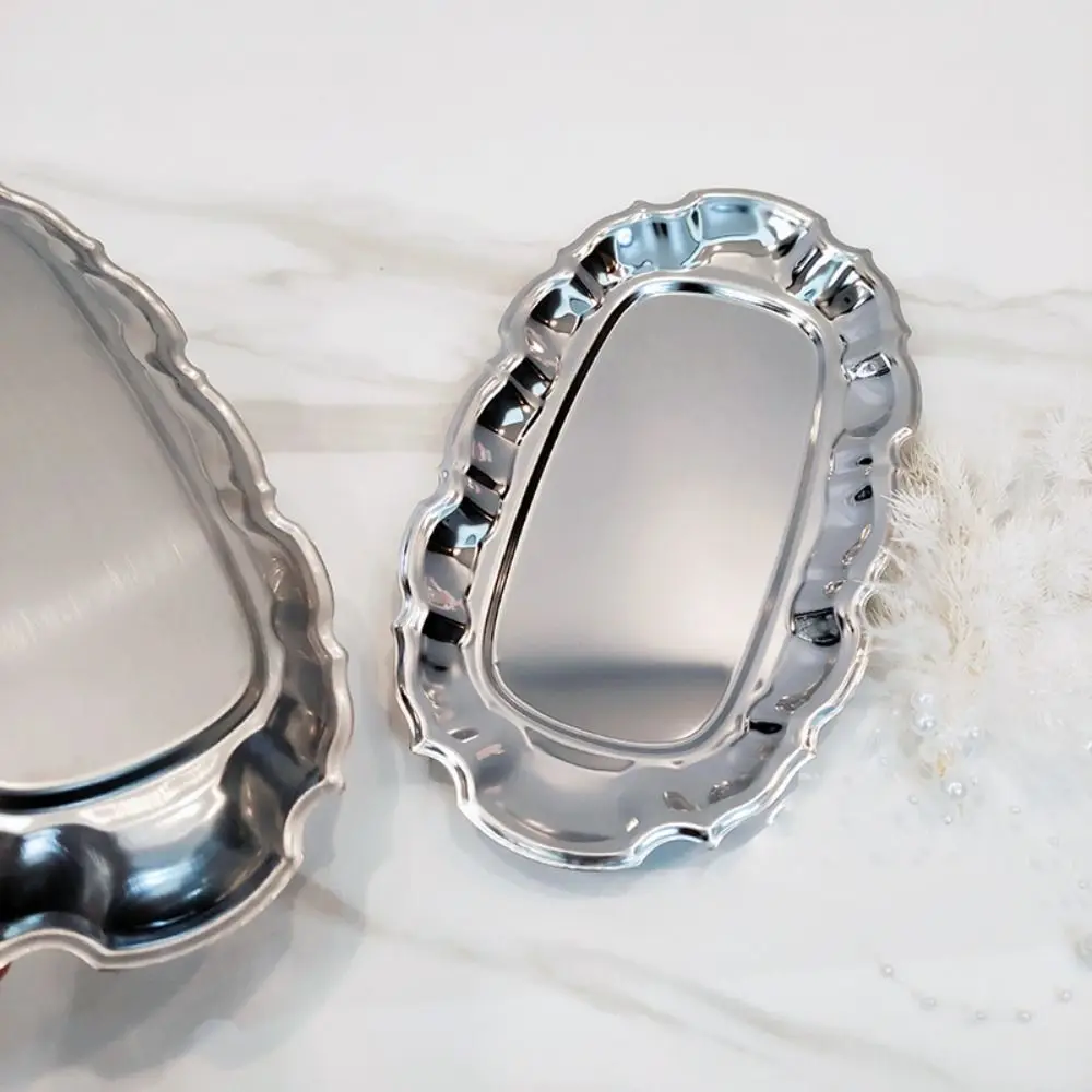 

Stainless Steel Cake Tray Irregular Embossed Dessert Plate Gift Mirror Face Jewelry Storage Plate Home Decoration