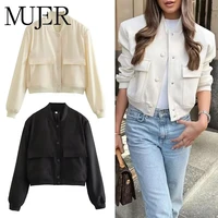 MUJER, chaqueta Bomber para mujer, chaqueta recortada de otoño para mujer, chaquetas de aviador de manga larga 2025, abrigos cortos de moda para mujer