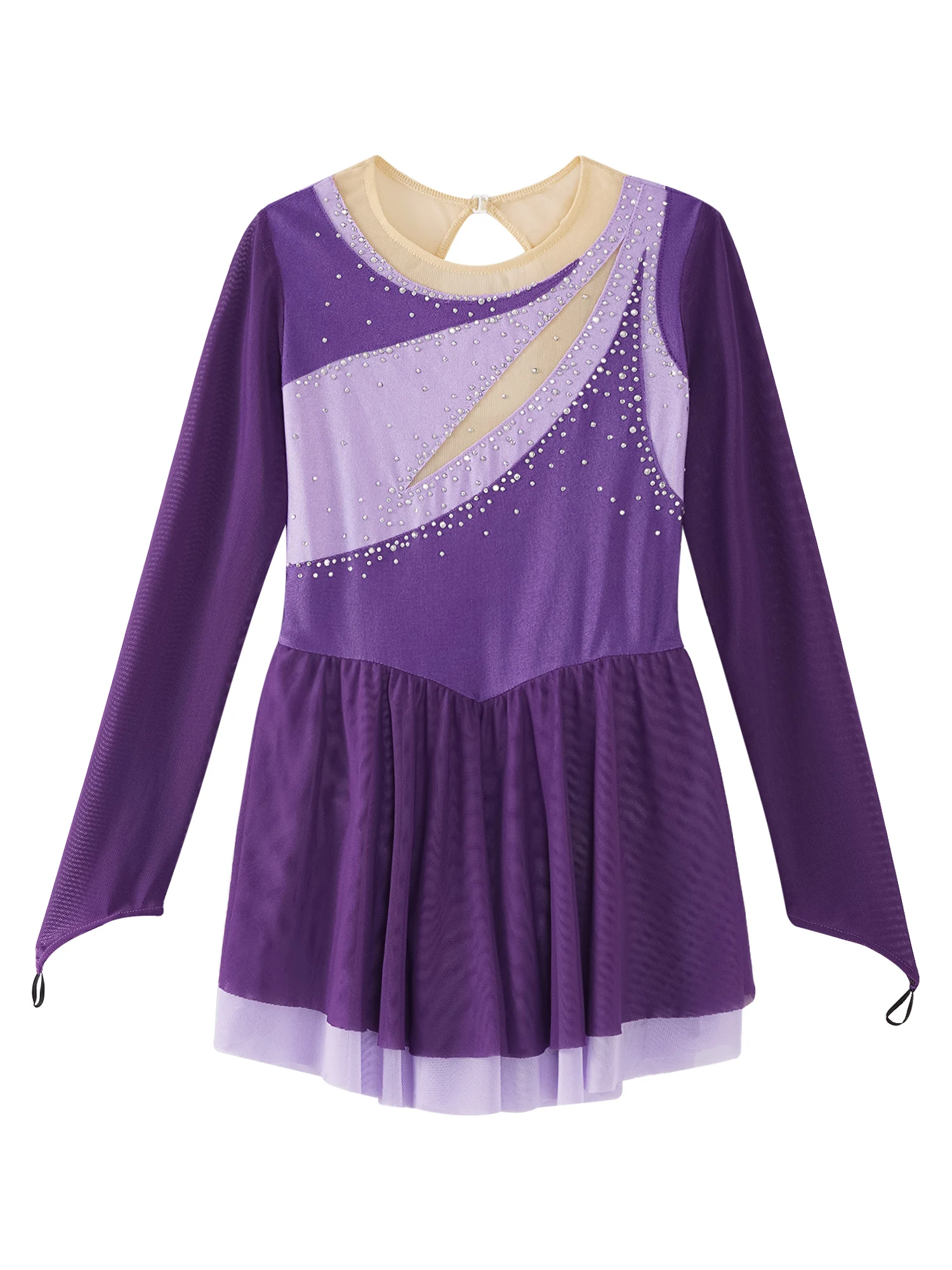 Costume de Patinage sur Glace pour Enfant Fille, Robe de Ballet, brevLyrique, Justaucorps à Manches sulf, Strass, Maille Transparente