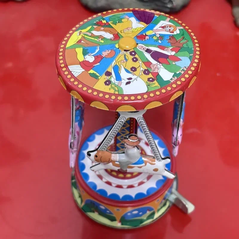 

Funny Collection Retro Wind Up Toy Metal Tin Amusement Park Carousel Rotating Animal Mechanical Clockwork Toy Figure Gift