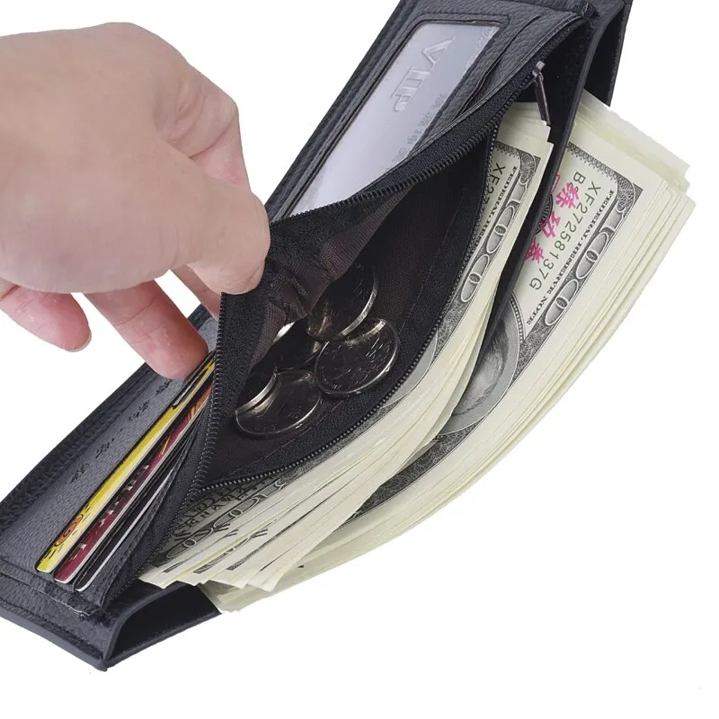 Portafoglio corto da uomo con stampa litchi Portafoglio per carte di credito con cerniera stile casual inglese