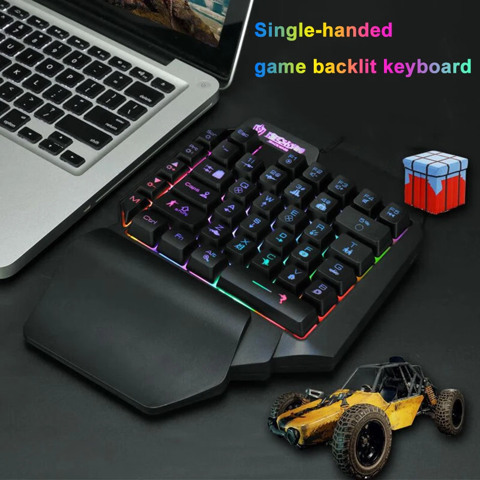 

Shipadoo F6 Одноручная клавиатура RGB Мини-механическая клавиатура Игровая клавиатура Черная поддержка запястья