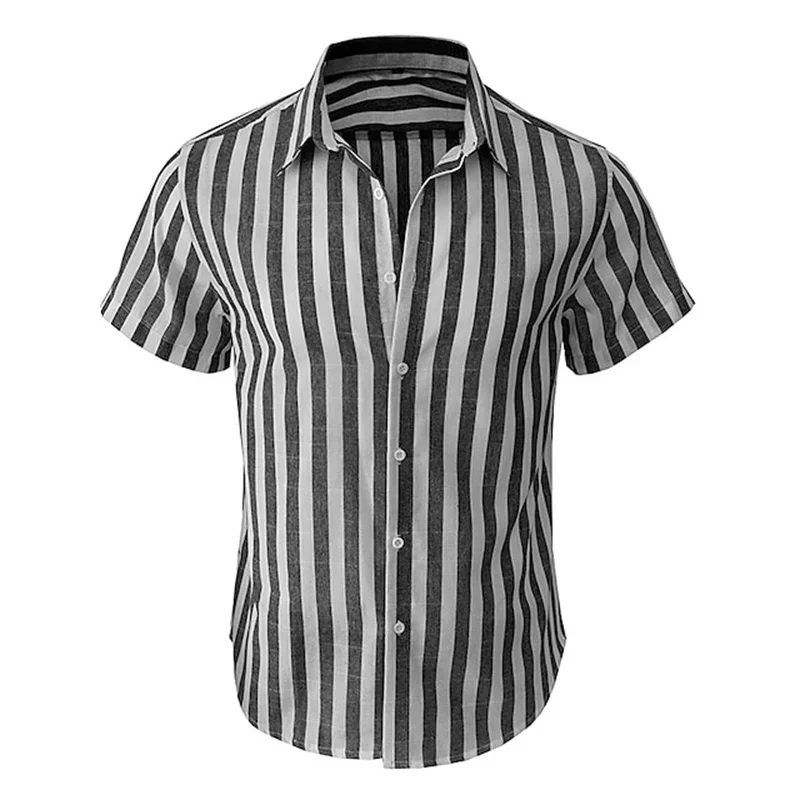 Alternating Striped Men\'s Shirt Summer Minimalist Shirt Beach Casual Breathable Style Short Sleeved Shirt Hawaii Vacation Shirt