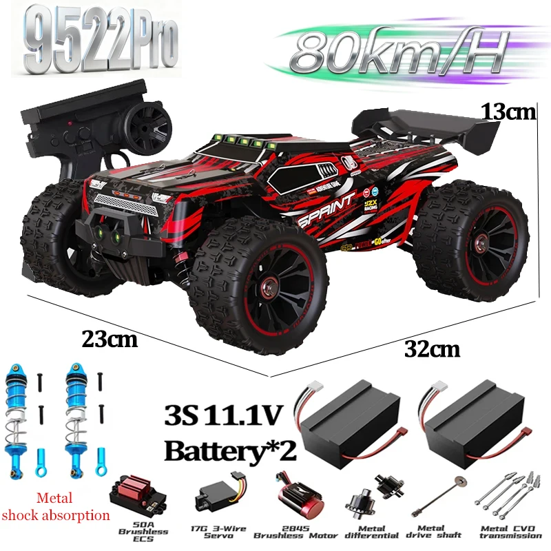 

9522PRO 9522 80KM/H High-speed RC Car Brushless 4-wheel Drive Off-road Drift 1:16 Professional Racing Car metal shock absorber