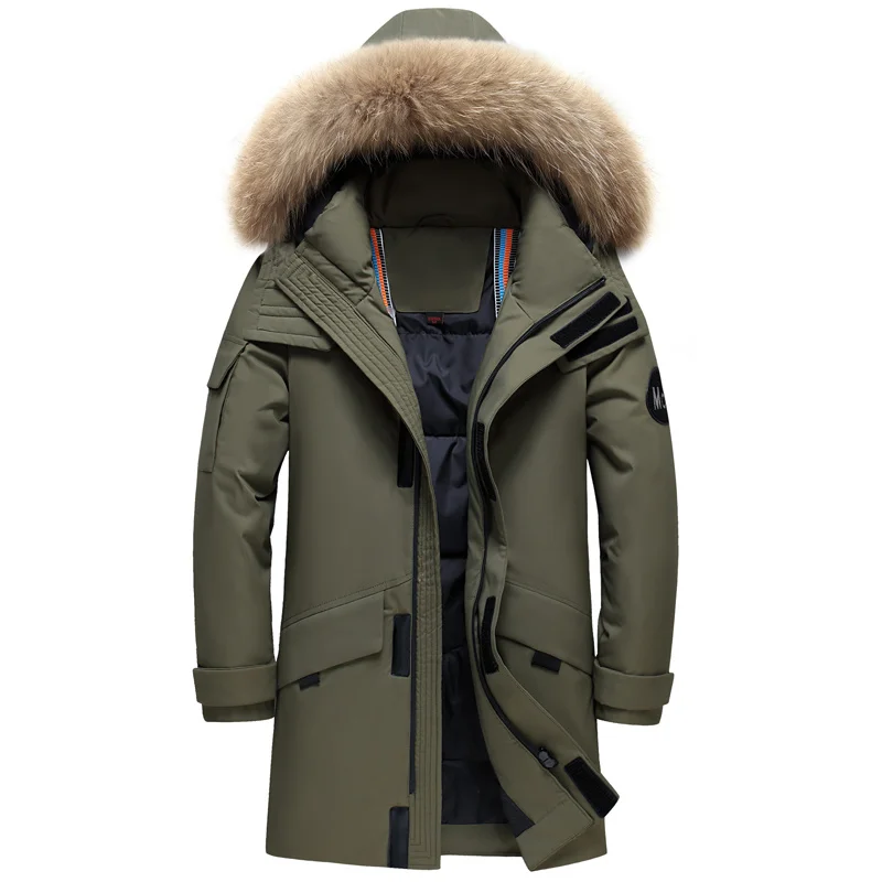 New Real Fur Collar Men\'s Down Jacket Hooded Warm Winter Coat Men 90% White Duck Long Parka Hight Quality Man Overcoat