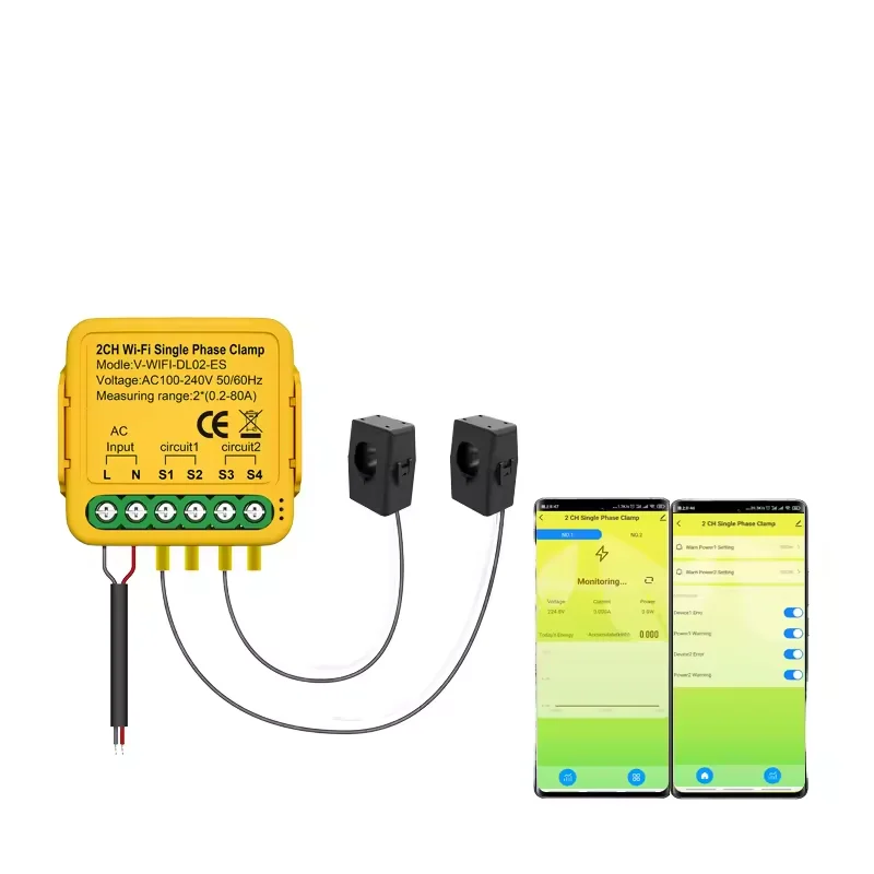 

Tuya Smart Life 2-Channel Single Phase KWH Energy Meter 80A with Clamp Transformer WiFi App Monitoring & Recording